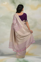 Load image into Gallery viewer, Lavender Pure Tussar Georgette Jungla Handloom Banarasi Saree with Meenakari
