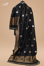 Load image into Gallery viewer, Black Pure Katan Silk Handloom Banarasi Dupatta in Roopa Sona Zari
