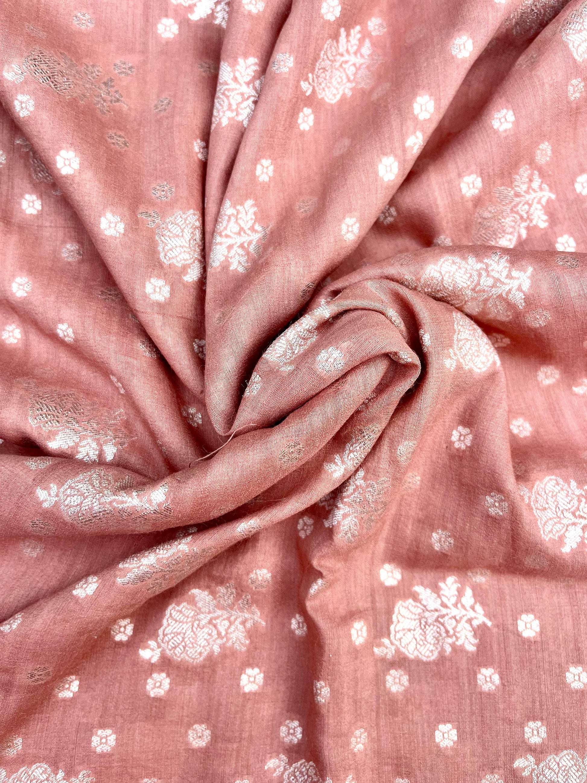 Dusty Rose Pure Munga Silk Handwoven Banarasi Cutwork Suit Set