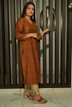 Load image into Gallery viewer, Light Brown Pure Munga Silk Khadhwa Boota Handwoven Banarasi Stitched Kurta
