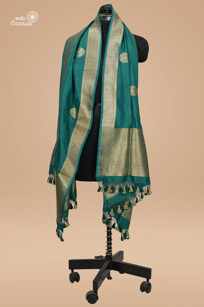 Emerald Green Green Pure Katan Silk Handloom Banarasi Dupatta