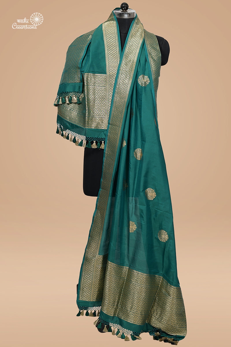 Emerald Green Green Pure Katan Silk Handloom Banarasi Dupatta