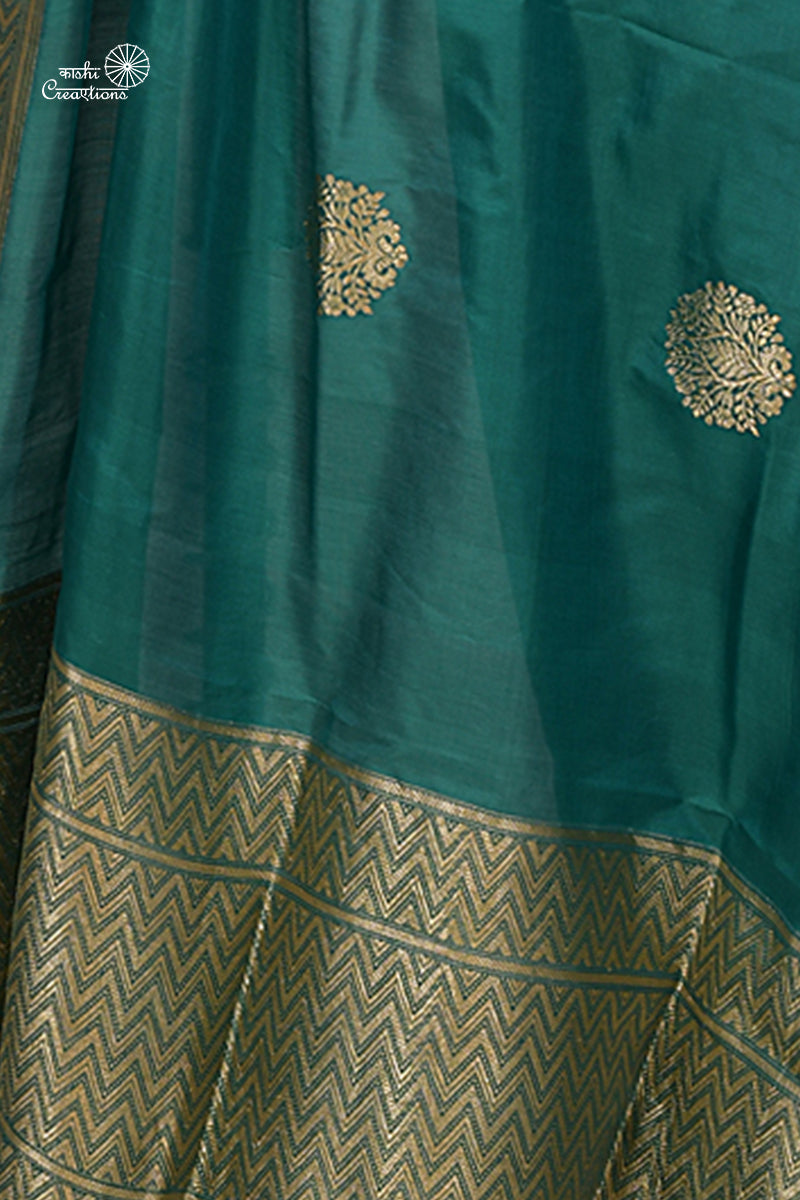 Emerald Green Green Pure Katan Silk Handloom Banarasi Dupatta