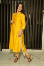 Load image into Gallery viewer, Bright Yellow Pure Munga Silk Khadhwa Boota Handcrafted Stitched Banarasi Kurta
