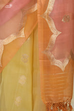Load image into Gallery viewer, Peach, Yellow and Pink Shaded Pure Kora Silk Handloom Banarasi Saree
