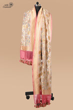 Load image into Gallery viewer, Beige and Lotus Pink Pure Khaddi Georgette Handwoven Banarasi Dupatta

