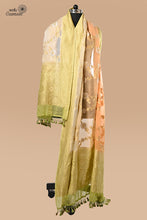 Load image into Gallery viewer, Pista Green and Peach Shaded Pure Khaddi Georgette Handwoven Banarasi Dupatta
