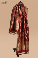 Load image into Gallery viewer, Maroon Pure Katan Silk Jaal Handwoven Banarasi Dupatta
