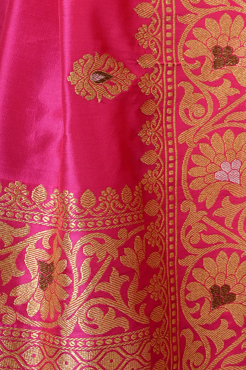 Rani Pink Pure Katan Silk Handloom Banrasi Dupatta