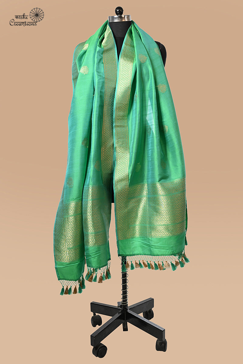 Emerald Green Pure Katan Silk Handwoven Banarasi Dupatta