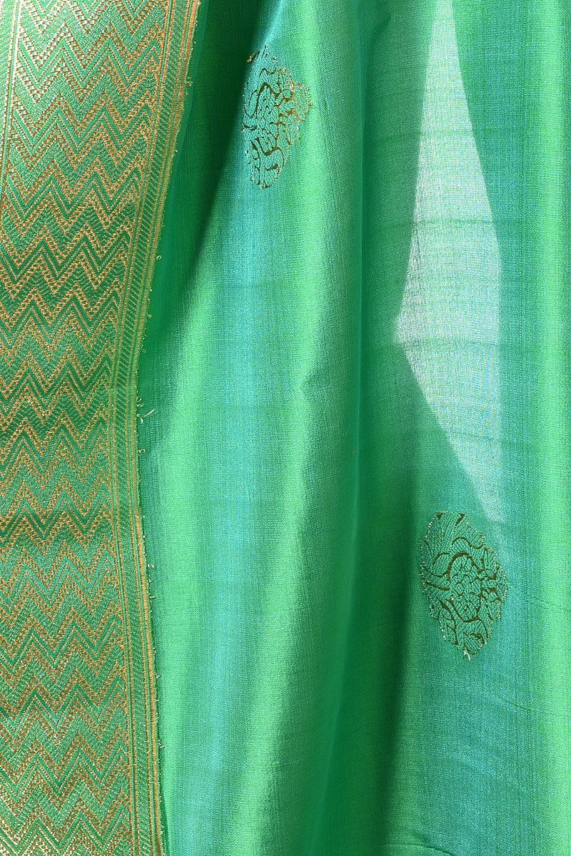 Emerald Green Pure Katan Silk Handwoven Banarasi Dupatta