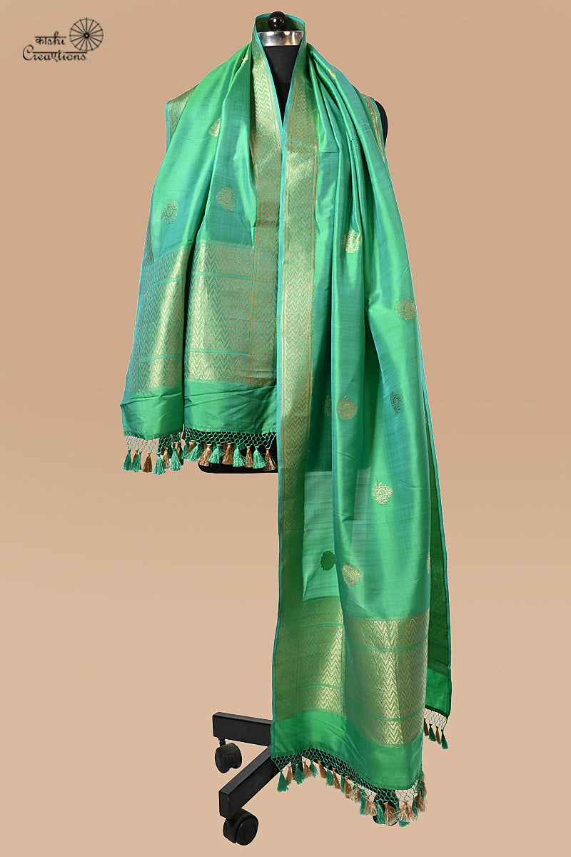 Emerald Green Pure Katan Silk Handwoven Banarasi Dupatta