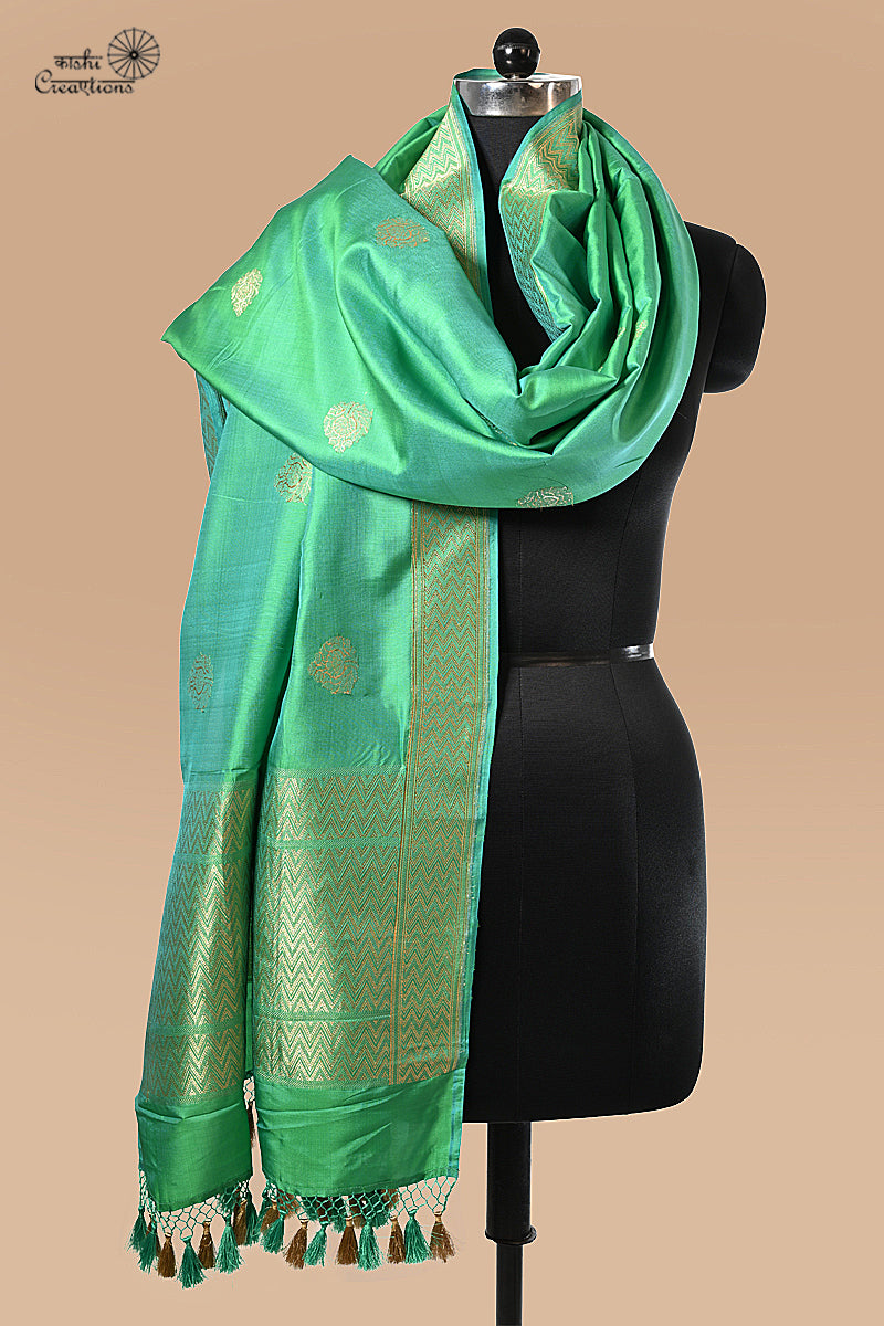 Emerald Green Pure Katan Silk Handwoven Banarasi Dupatta
