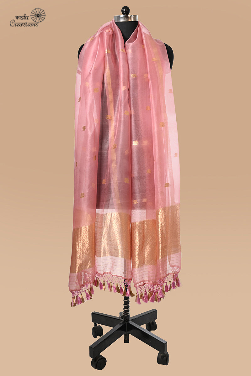 Onion Pink Pure Kora Silk Handwoven Banarasi Suit Set