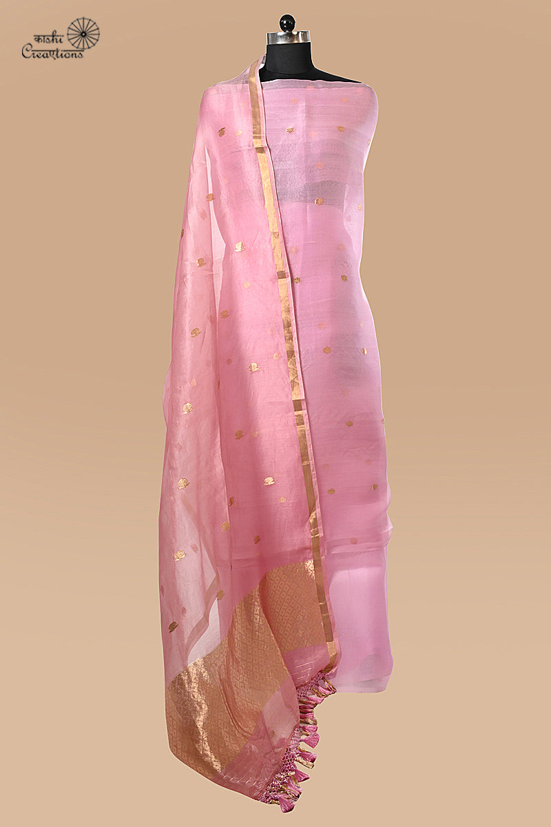 Onion Pink Pure Kora Silk Handwoven Banarasi Suit Set