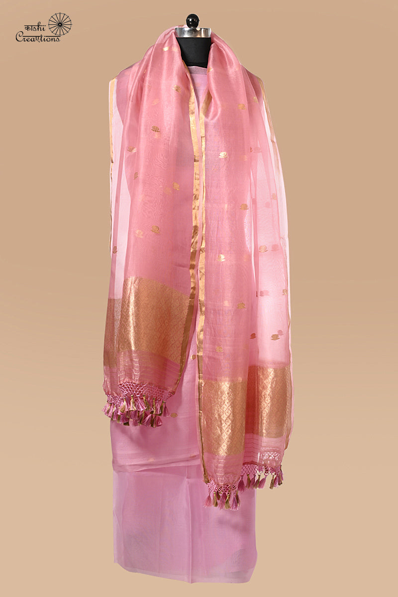 Onion Pink Pure Kora Silk Handwoven Banarasi Suit Set