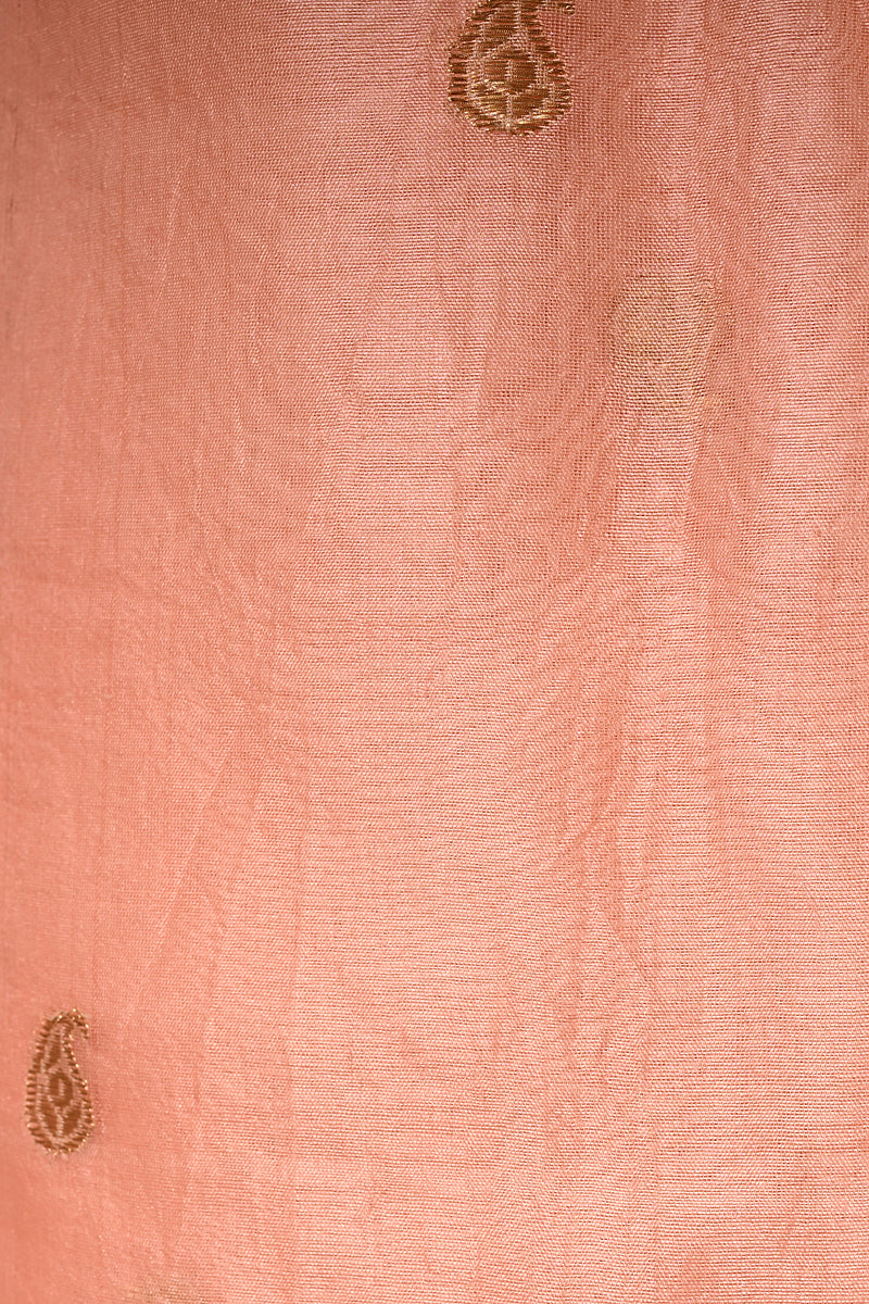 Peach Pure Kora Silk Kadhwa Boota Handwoven Banarasi Suit