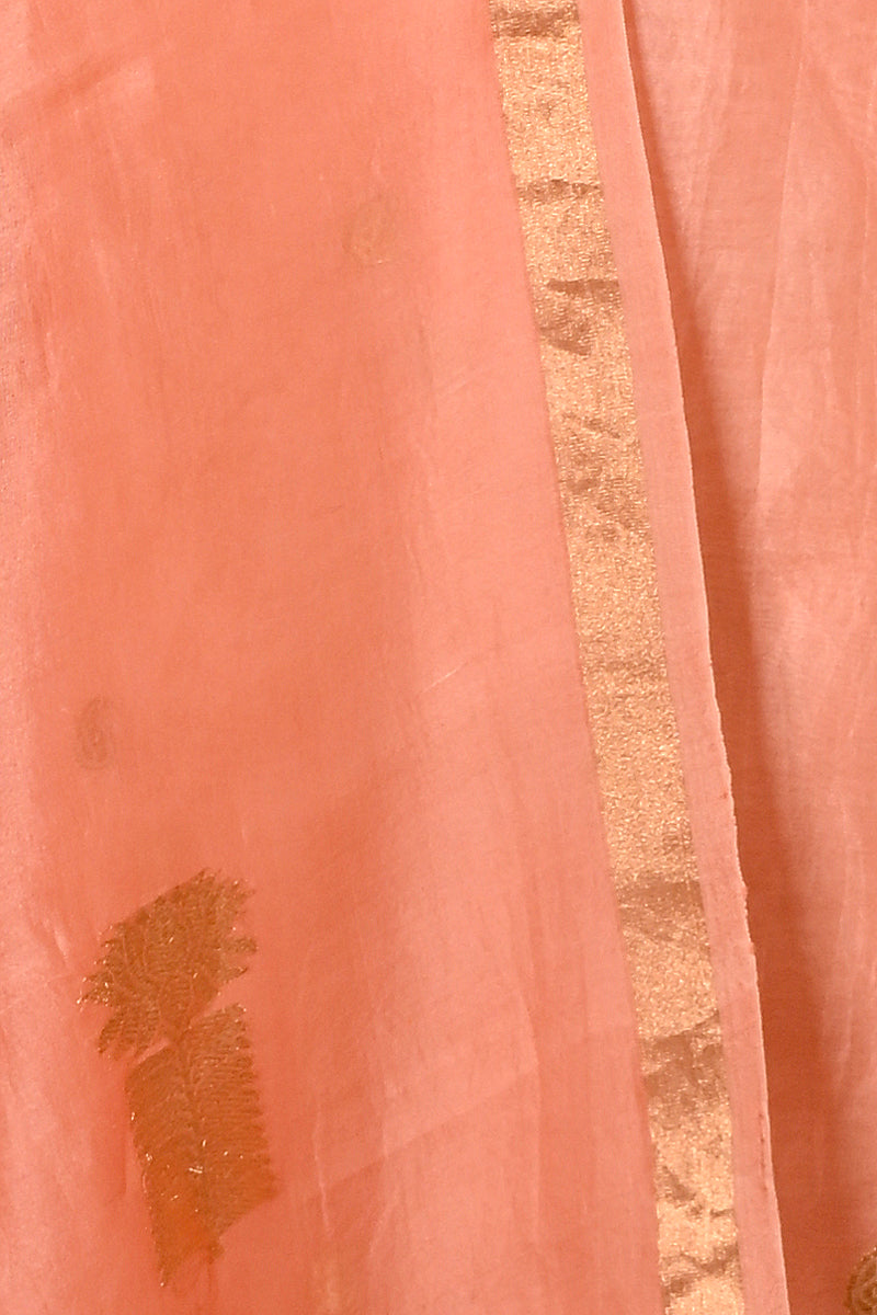 Peach Pure Kora Silk Kadhwa Boota Handwoven Banarasi Suit