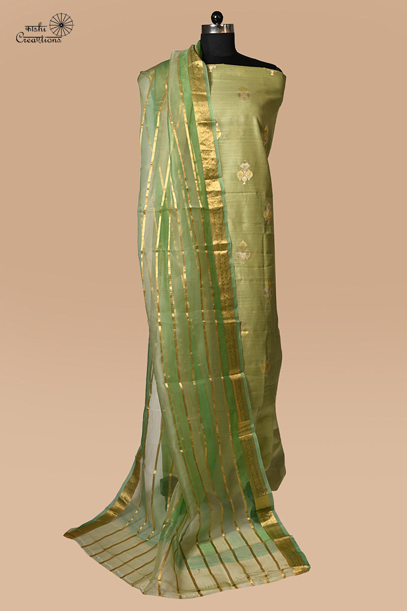 Pista Green Pure Chinya Silk Handwoven Banarasi Suit