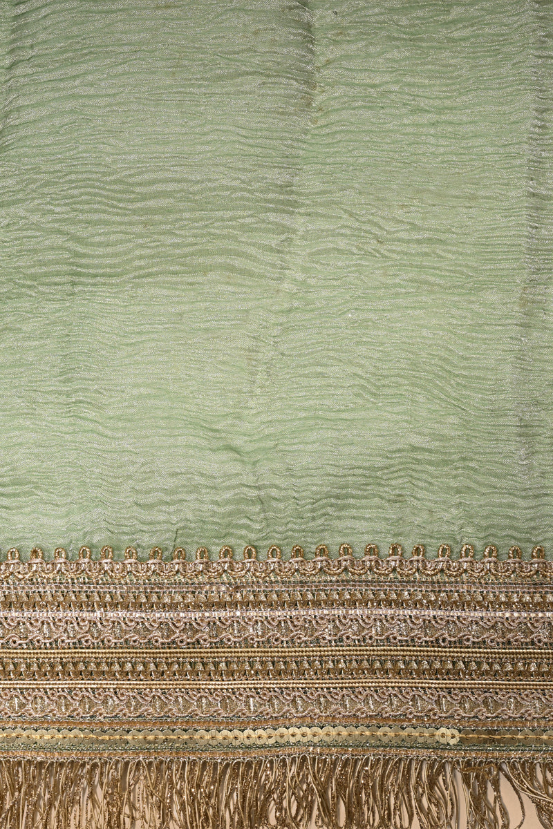 Sage Green Pure Tissue Silk Crushed Handwoven Banarasi Saree