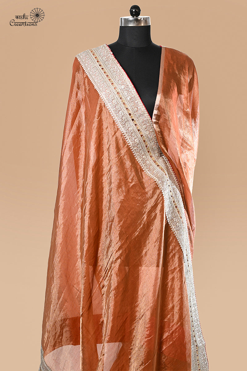 Brown Golden Pure Tissue Silk Handwoven Banarsi Saree