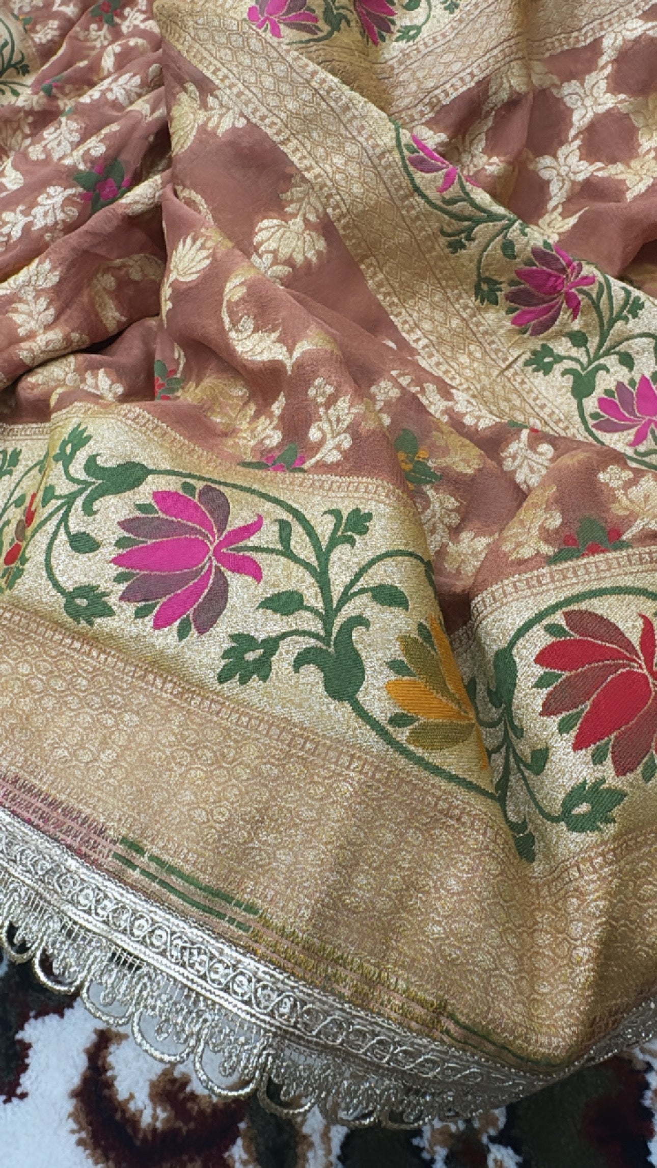 Light Brown  Pure Khaddi Georgette Handloom Banarasi Saree