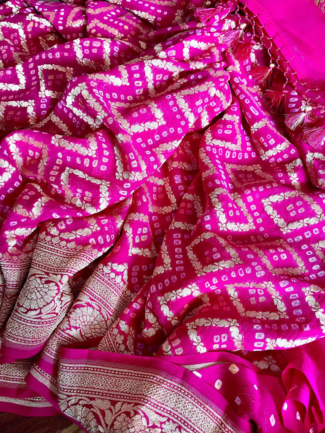 Fuchsia Pink Pure Khaddi Georgette Handwoven Banarasi Saree