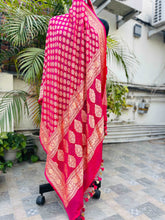 Load image into Gallery viewer, Fuchsia Pink Pure Khaddi Georgette Banarasi Bandhej Handwoven Dupatta
