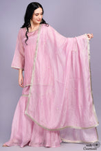 Load image into Gallery viewer, Onion Pink Pure Crushed Tissue Handwoven Stitched Garara Set
