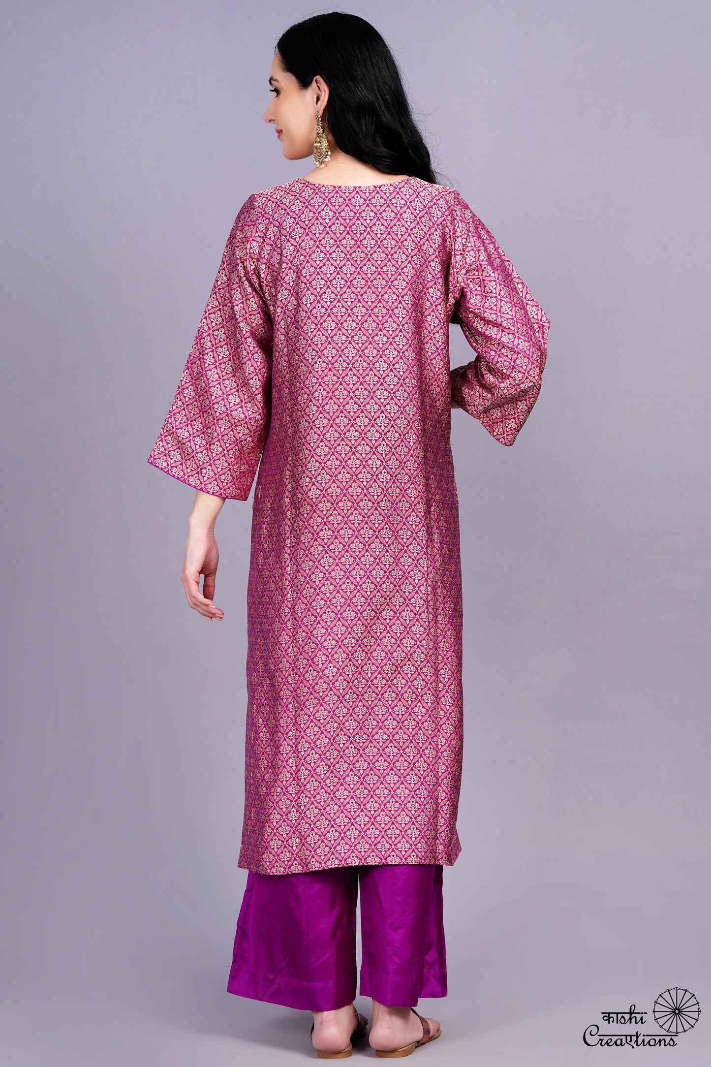 Purple Pure Katan Silk Brocade Suit Set with Kora Silk Dupatta