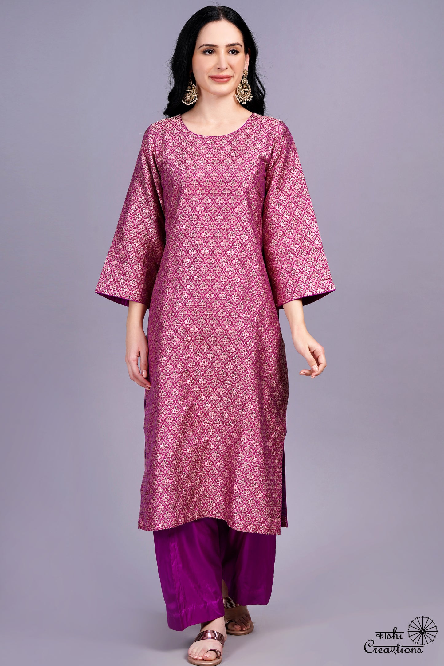 Purple Pure Katan Silk Brocade Suit Set with Kora Silk Dupatta