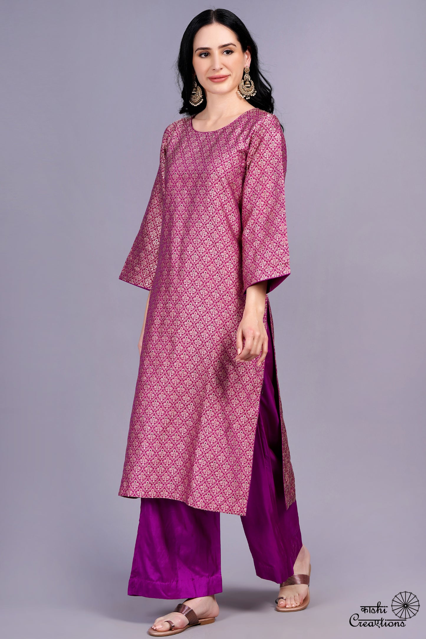 Purple Pure Katan Silk Brocade Suit Set with Kora Silk Dupatta