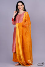 Load image into Gallery viewer, Red and Mustard Yellow Pure Katan Silk Stitched Suit Set
