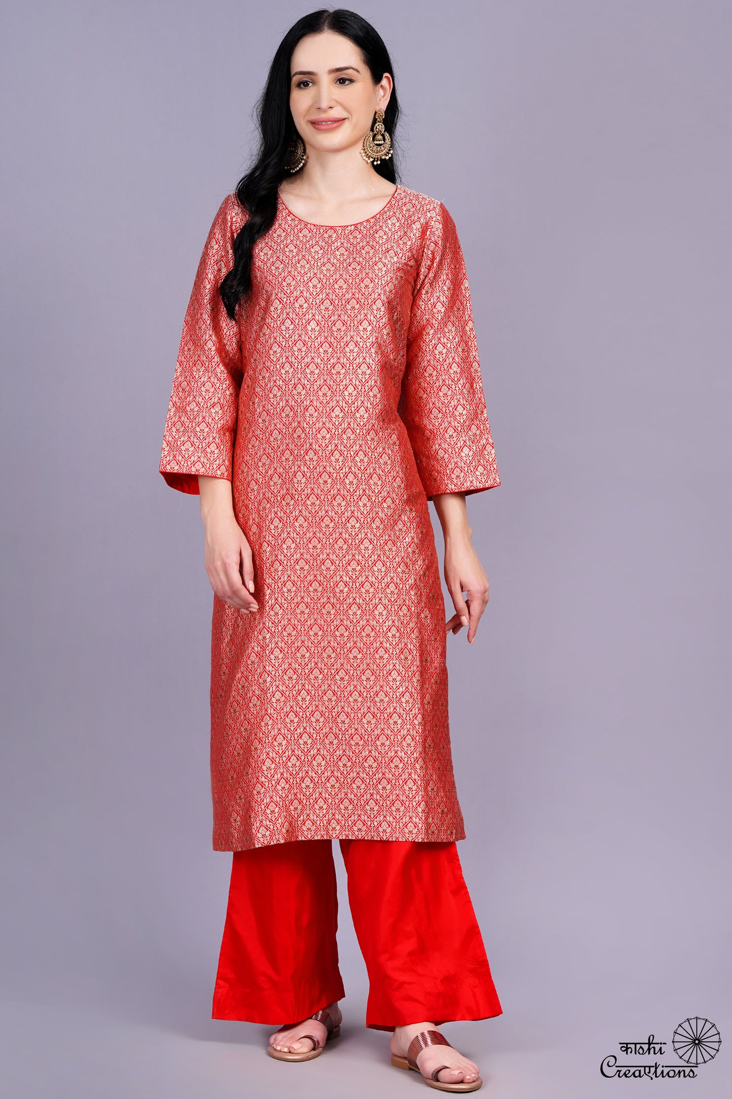 Red Pure Katan Silk Handwoven Brocade Suit Set