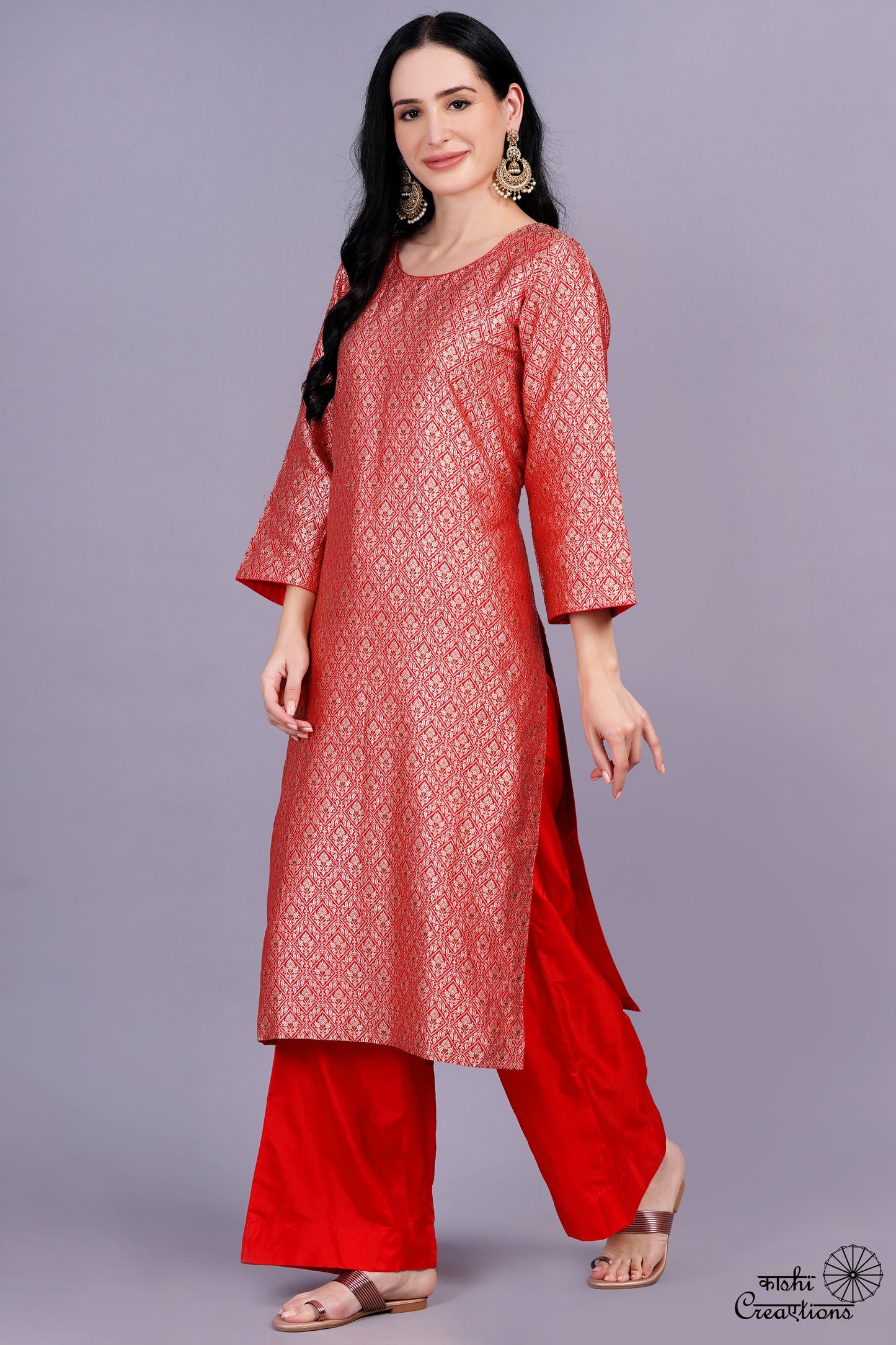 Red Pure Katan Silk Handwoven Brocade Suit Set