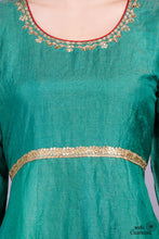 Load image into Gallery viewer, Emerald Green and Red Pure Tissue Silk Anarkali Suit Set
