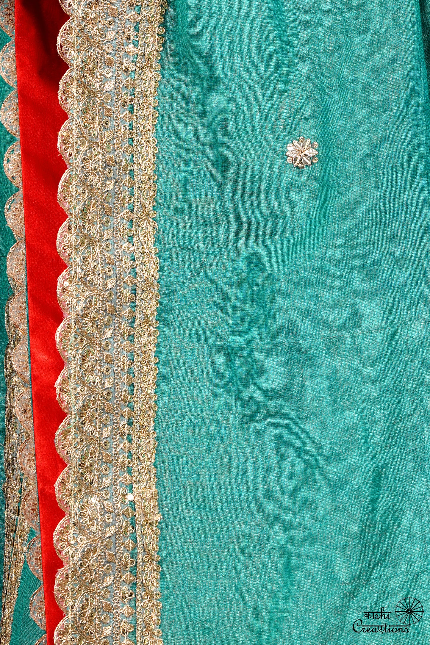 Emerald Green and Red Pure Tissue Silk Anarkali Suit Set