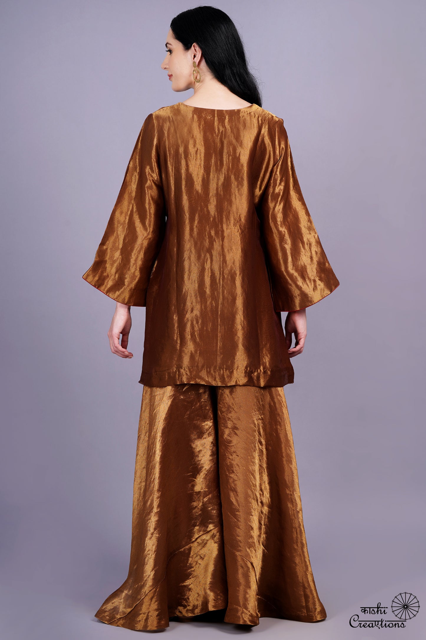 Golden Brown Pure Tissue Silk Handloom Sharara Set
