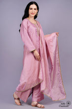 Load image into Gallery viewer, Onion Pink Pure Tissue Silk handwoven Stitched Suit Set
