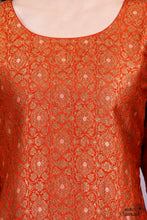 Load image into Gallery viewer, Burnt Orange Pure Katan Silk Brocade Handwoven Stitched Suit Set
