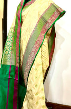 Load image into Gallery viewer, Cream and Green Pure Silk Handloom Banarasi Saree
