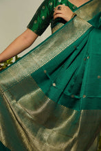 Load image into Gallery viewer, Bottle Green Pure Mashru Satin Silk Khadwa Boota Border Handwoven Banarasi Saree

