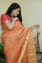 Load image into Gallery viewer, Light Rust Pure Kora Silk Handloom Banarasi Khadwa Border Saree
