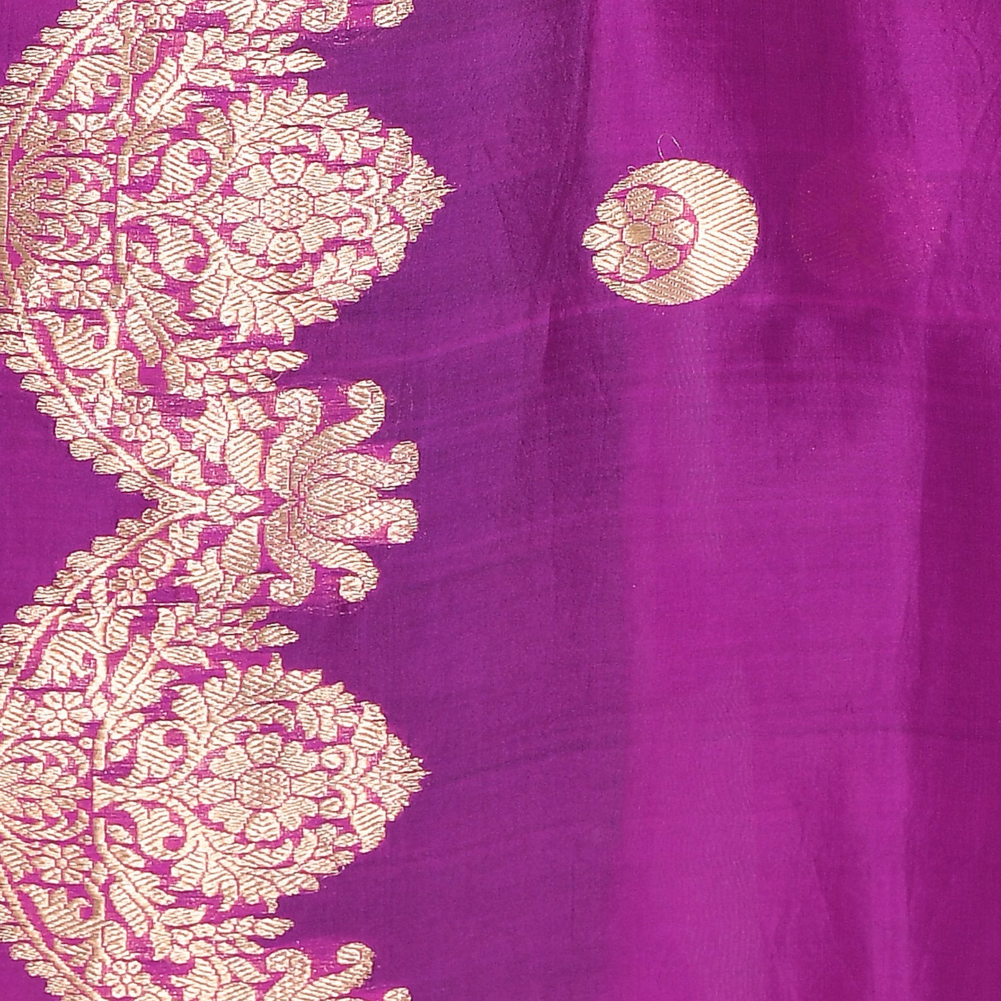 Purple Pure Kora Silk Handloom Banarasi Dupatta in Chandbali boota and Scallop Border