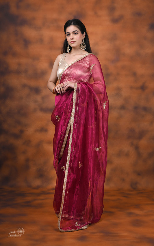 Pink Pure Tissue Silk Handwork Silk