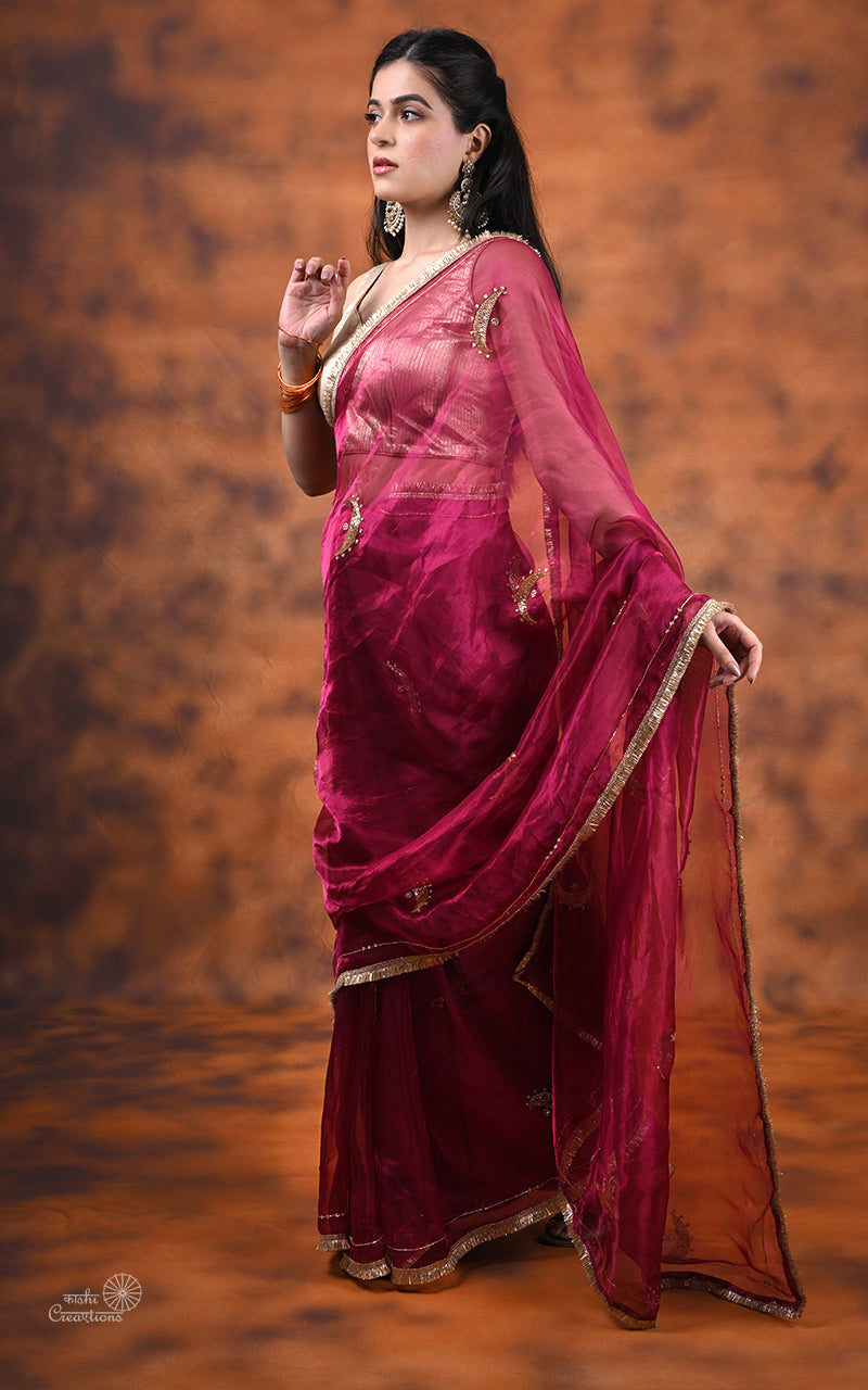 Pink Pure Tissue Silk Handwork Silk