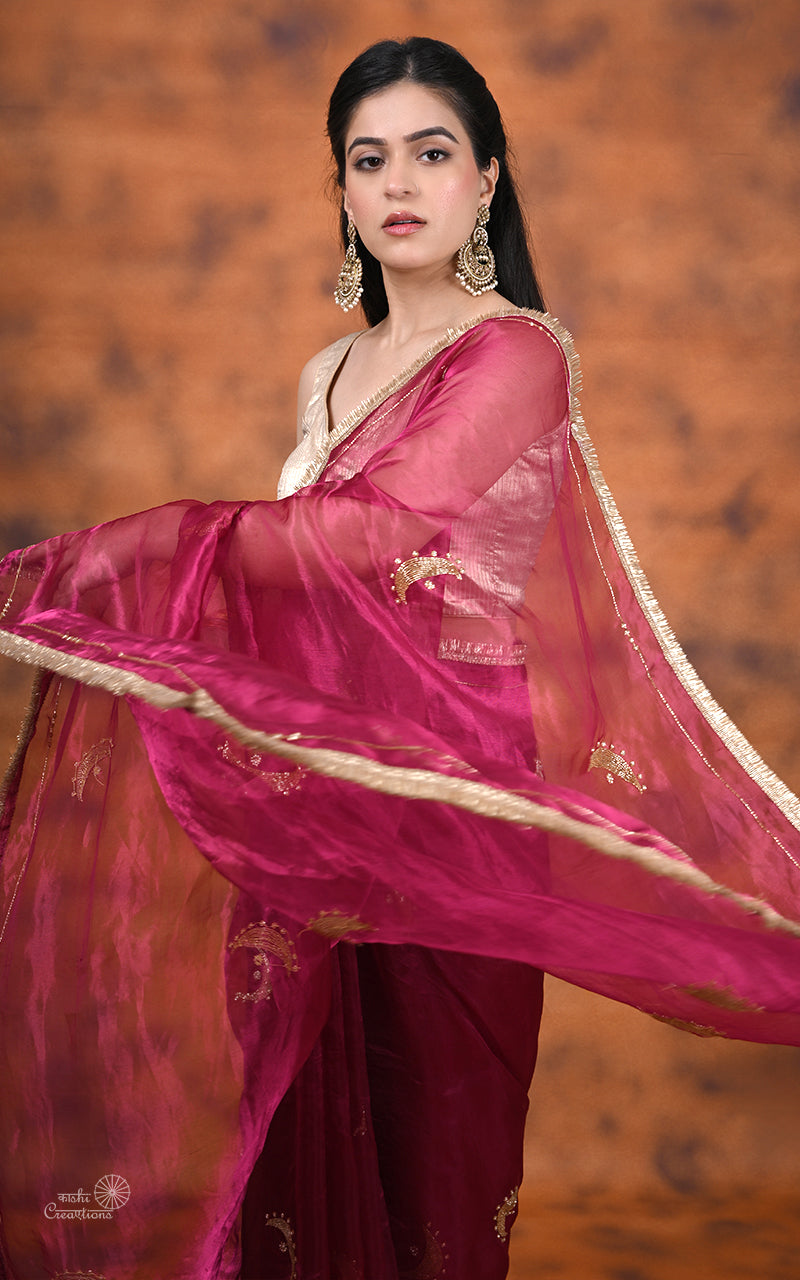 Pink Pure Tissue Silk Handwork Silk