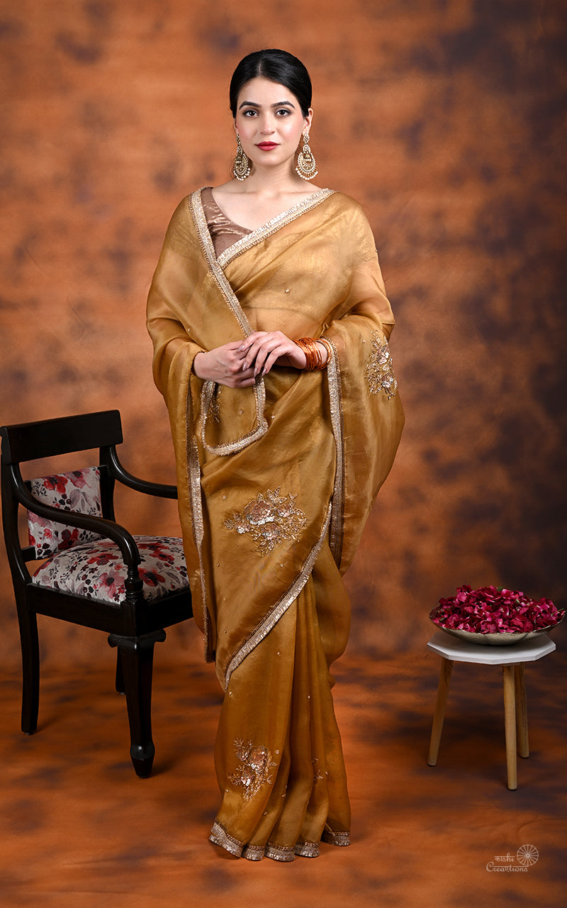 Walnut Brown Kora  Silk Hand work Banarasi Saree