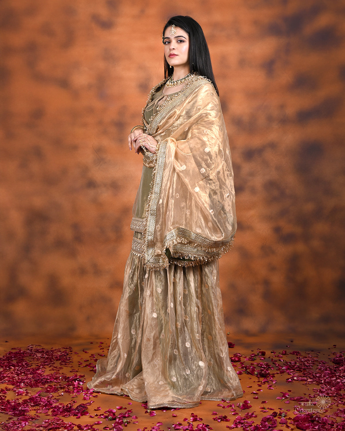 Offwhite Golden Pure Tissue Silk Handloom Garara Set