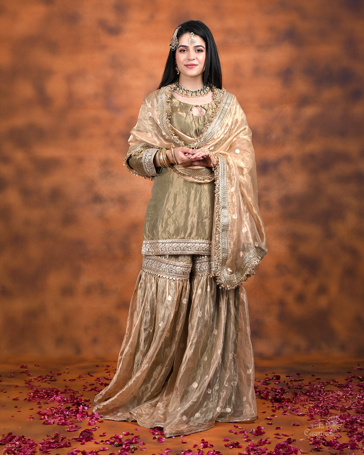 Offwhite Golden Pure Tissue Silk Handloom Garara Set
